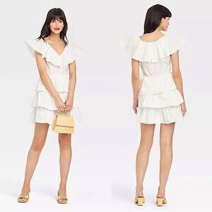 A New Day white cottagecore tiered ruffled mini dress feminine dainty NWT XS